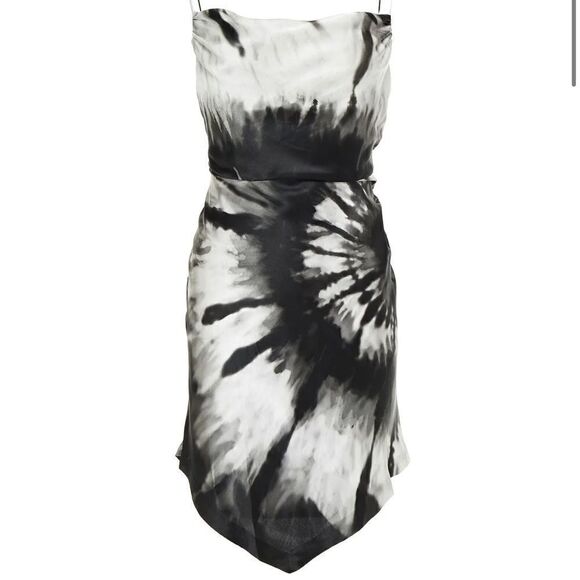 Retrofête Auris Draped Printed Silk Mini Dress Black Tye Die XL - Picture 1 of 15